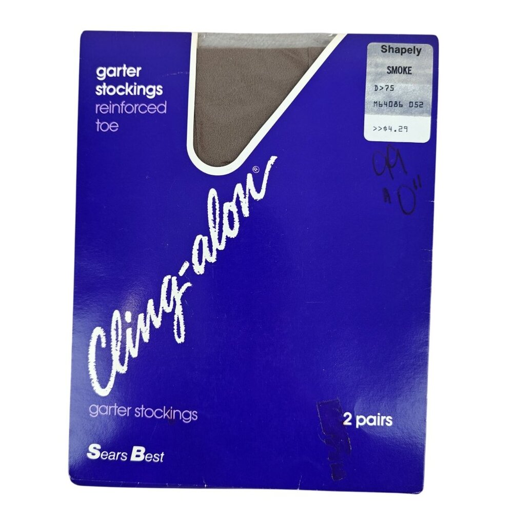 Sears Best Cling-Alon Garter Stockings Reinforced Toe Smoke Shapely 2 Pairs